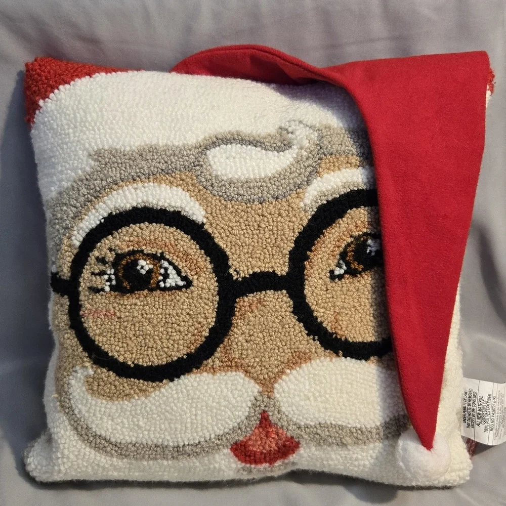 Ashland Peppermint Lane Santa Pillow 16x16 Christmas Hooked NWT